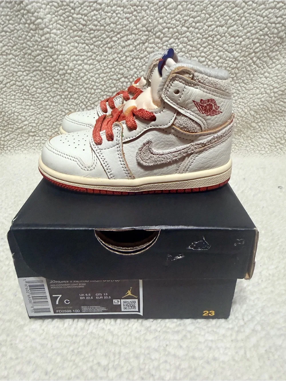 Jordan Kids High-Top Sneakers - White with Orange Accents
